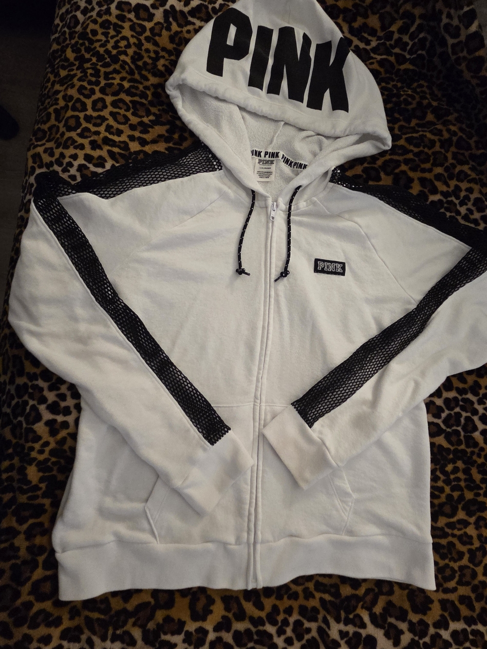 PINK Victoria's Secret White Zip-Up Hoodie Sweater
